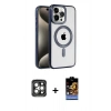 MARSİLYAN™- iPhone 15 Pro Max Kılıf Eksen Form Koleksiyonu - Siyah Buffer Hayalet Cam Ekran Koruyucu + PVD Metal Kamera Lens - GI