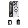 MARSİLYAN™- iPhone 15 Pro Max Kılıf Eksen Form Koleksiyonu - Siyah Buffer Hayalet Cam Ekran Koruyucu + PVD Metal Kamera Lens - TU