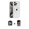 MARSİLYAN™- iPhone 15 Pro Max Kılıf Eksen Form Koleksiyonu - Siyah Buffer Hayalet Cam Ekran Koruyucu + PVD Metal Kamera Lens - TU