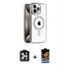 MARSİLYAN™- iPhone 15 Pro Max Kılıf Eksen Form Koleksiyonu - Siyah Buffer Hayalet Cam Ekran Koruyucu + PVD Metal Kamera Lens - TU