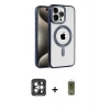 MARSİLYAN™- iPhone 15 Pro Max Kılıf Eksen Form Koleksiyonu - Siyah Joko Magic 5D Hayalet Cam + Gri PVD Metal Kamera Lens