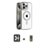 MARSİLYAN™- iPhone 15 Pro Max Kılıf Eksen Form Koleksiyonu - Siyah Joko Magic 5D Hayalet Cam + Gri PVD Metal Kamera Lens