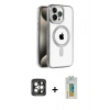 MARSİLYAN™- iPhone 15 Pro Max Kılıf Eksen Form Koleksiyonu - Siyah Polymer Nano Ekran Koruyucu + PVD Metal Kamera Lens - GI