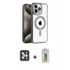 MARSİLYAN™- iPhone 15 Pro Max Kılıf Eksen Form Koleksiyonu - Siyah Polymer Nano Ekran Koruyucu + PVD Metal Kamera Lens - GI