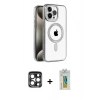MARSİLYAN™- iPhone 15 Pro Max Kılıf Eksen Form Koleksiyonu - Siyah Polymer Nano Ekran Koruyucu + PVD Metal Kamera Lens - LT