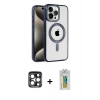 MARSİLYAN™- iPhone 15 Pro Max Kılıf Eksen Form Koleksiyonu - Siyah Polymer Nano Ekran Koruyucu + PVD Metal Kamera Lens - LT