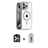 MARSİLYAN™- iPhone 15 Pro Max Kılıf Eksen Form Koleksiyonu - Siyah Polymer Nano Ekran Koruyucu + PVD Metal Kamera Lens - TU