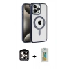 MARSİLYAN™- iPhone 15 Pro Max Kılıf Eksen Form Koleksiyonu - Siyah Polymer Nano Ekran Koruyucu + PVD Metal Kamera Lens - TU