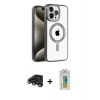 MARSİLYAN™- iPhone 15 Pro Max Kılıf Eksen Form Koleksiyonu - Siyah Polymer Nano Ekran Koruyucu + Raze Metal Kamera Lens - TMGI