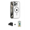 MARSİLYAN™- iPhone 15 Pro Max Kılıf Eksen Form Koleksiyonu - Siyah Polymer Nano Ekran Koruyucu + Raze Metal Kamera Lens - TMGI