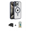 MARSİLYAN™- iPhone 15 Pro Max Kılıf Eksen Form Koleksiyonu - Siyah Polymer Nano Ekran Koruyucu + Raze Metal Kamera Lens - TMGI