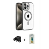 MARSİLYAN™- iPhone 15 Pro Max Kılıf Eksen Form Koleksiyonu - Siyah Polymer Nano Ekran Koruyucu + Raze Metal Kamera Lens - SH