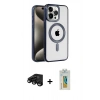 MARSİLYAN™- iPhone 15 Pro Max Kılıf Eksen Form Koleksiyonu - Siyah Polymer Nano Ekran Koruyucu + Raze Metal Kamera Lens - SH
