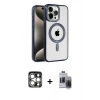MARSİLYAN™- iPhone 15 Pro Max Kılıf Eksen Form Koleksiyonu - Siyah Vanessa Magic Hayalet Cam + Gümüş PVD Metal Kamera Lens