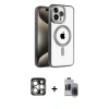 MARSİLYAN™- iPhone 15 Pro Max Kılıf Eksen Form Koleksiyonu - Siyah Vanessa Magic Hayalet Cam + Gümüş PVD Metal Kamera Lens