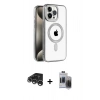 MARSİLYAN™- iPhone 15 Pro Max Kılıf Eksen Form Koleksiyonu - Siyah Vanessa Magic Hayalet Cam + Gümüş Raze Metal Kamera Lens