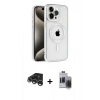 MARSİLYAN™- iPhone 15 Pro Max Kılıf Eksen Form Koleksiyonu - Siyah Vanessa Magic Hayalet Cam + Gümüş Raze Metal Kamera Lens
