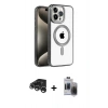 MARSİLYAN™- iPhone 15 Pro Max Kılıf Eksen Form Koleksiyonu - Siyah Vanessa Magic Hayalet Cam + Gümüş Raze Metal Kamera Lens