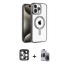 MARSİLYAN™- iPhone 15 Pro Max Kılıf Eksen Form Koleksiyonu - Siyah Vanessa Magic Hayalet Cam + PVD Metal Kamera Lens - LT