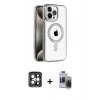 MARSİLYAN™- iPhone 15 Pro Max Kılıf Eksen Form Koleksiyonu - Siyah Vanessa Magic Hayalet Cam + PVD Metal Kamera Lens - GI