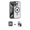 MARSİLYAN™- iPhone 15 Pro Max Kılıf Eksen Form Koleksiyonu - Siyah Vanessa Magic Hayalet Cam + PVD Metal Kamera Lens - GI