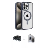 MARSİLYAN™- iPhone 15 Pro Max Kılıf Eksen Form Koleksiyonu - Siyah Vanessa Magic Hayalet Cam + Raze Metal Kamera Lens - LT
