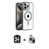MARSİLYAN™- iPhone 15 Pro Max Kılıf Eksen Form Koleksiyonu - Siyah Vanessa Magic Hayalet Cam + PVD Metal Kamera Lens - TU