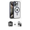 MARSİLYAN™- iPhone 15 Pro Max Kılıf Eksen Form Koleksiyonu - Siyah Vanessa Magic Hayalet Cam + PVD Metal Kamera Lens - TU