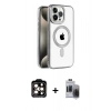 MARSİLYAN™- iPhone 15 Pro Max Kılıf Eksen Form Koleksiyonu - Siyah Vanessa Magic Hayalet Cam + PVD Metal Kamera Lens - TU