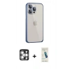 MARSİLYAN™- iPhone 15 Pro Max Kılıf Eksen Form Serisi - Şeffaf Pasifik Cam Ekran Koruyucu + PVD Metal Kamera Lens - GS