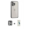 MARSİLYAN™- iPhone 15 Pro Max Kılıf Eksen Form Serisi - Şeffaf Pasifik Cam Ekran Koruyucu + PVD Metal Kamera Lens - LT
