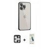 MARSİLYAN™- iPhone 15 Pro Max Kılıf Eksen Form Serisi - Şeffaf Pasifik Cam Ekran Koruyucu + PVD Metal Kamera Lens - GS