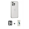 MARSİLYAN™- iPhone 15 Pro Max Kılıf Eksen Form Serisi - Şeffaf Pasifik Cam Ekran Koruyucu + PVD Metal Kamera Lens - LT