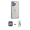 MARSİLYAN™- iPhone 15 Pro Max Kılıf Eksen Form Serisi - Şeffaf Pasifik Cam Ekran Koruyucu + PVD Metal Kamera Lens - SH