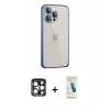 MARSİLYAN™- iPhone 15 Pro Max Kılıf Eksen Form Serisi - Şeffaf Pasifik Cam Ekran Koruyucu + PVD Metal Kamera Lens - LT