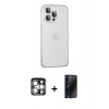 MARSİLYAN™- iPhone 15 Pro Max Kılıf Eksen Form Serisi - Siyah 3D Antistatik Hayalet Cam Ekran Koruyucu + PVD Metal Kamera Lens - GS