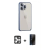 MARSİLYAN™- iPhone 15 Pro Max Kılıf Eksen Form Serisi - Siyah 3D Antistatik Hayalet Cam Ekran Koruyucu + PVD Metal Kamera Lens - GS