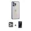 MARSİLYAN™- iPhone 15 Pro Max Kılıf Eksen Form Serisi - Siyah 3D Antistatik Hayalet Cam Ekran Koruyucu + PVD Metal Kamera Lens - LT