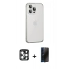 MARSİLYAN™- iPhone 15 Pro Max Kılıf Eksen Form Serisi - Siyah 3D Antistatik Hayalet Cam Ekran Koruyucu + PVD Metal Kamera Lens - LT