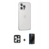 MARSİLYAN™- iPhone 15 Pro Max Kılıf Eksen Form Serisi - Siyah 3D Antistatik Hayalet Cam Ekran Koruyucu + PVD Metal Kamera Lens - LT