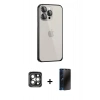 MARSİLYAN™- iPhone 15 Pro Max Kılıf Eksen Form Serisi - Siyah 3D Antistatik Hayalet Cam Ekran Koruyucu + PVD Metal Kamera Lens - GI