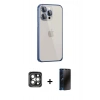 MARSİLYAN™- iPhone 15 Pro Max Kılıf Eksen Form Serisi - Siyah 3D Antistatik Hayalet Cam Ekran Koruyucu + PVD Metal Kamera Lens - GI