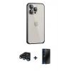 MARSİLYAN™- iPhone 15 Pro Max Kılıf Eksen Form Serisi - Siyah 3D Antistatik Hayalet Cam Ekran Koruyucu + Raze Metal Kamera Lens - LT