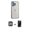 MARSİLYAN™- iPhone 15 Pro Max Kılıf Eksen Form Serisi - Siyah 3D Antistatik Hayalet Cam Ekran Koruyucu + Siyah PVD Metal Kamera Lens