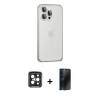 MARSİLYAN™- iPhone 15 Pro Max Kılıf Eksen Form Serisi - Siyah 3D Antistatik Hayalet Cam Ekran Koruyucu + Siyah PVD Metal Kamera Lens