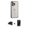 MARSİLYAN™- iPhone 15 Pro Max Kılıf Eksen Form Serisi - Siyah 3D Antistatik Hayalet Cam Ekran Koruyucu + Raze Metal Kamera Lens - TMGI