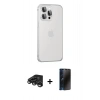 MARSİLYAN™- iPhone 15 Pro Max Kılıf Eksen Form Serisi - Siyah 3D Antistatik Hayalet Cam Ekran Koruyucu + Raze Metal Kamera Lens - TMGI