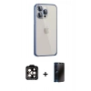 MARSİLYAN™- iPhone 15 Pro Max Kılıf Eksen Form Serisi - Siyah 3D Antistatik Hayalet Cam Ekran Koruyucu + PVD Metal Kamera Lens - TU