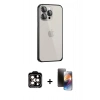 MARSİLYAN™- iPhone 15 Pro Max Kılıf Eksen Form Serisi - Siyah 3D Antistatik Mat Seramik Nano Ekran Koruyucu + PVD Metal Kamera Lens - TU