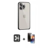MARSİLYAN™- iPhone 15 Pro Max Kılıf Eksen Form Serisi - Siyah 3D Antistatik Mat Seramik Nano Ekran Koruyucu + PVD Metal Kamera Lens - GI